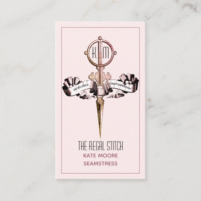 Cartão De Visita Tesouras Antigas E Esforço De Selo Rosa-Banner (Frente)