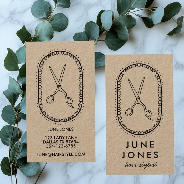 Cartão De Visita Tesouras de Estilhação de Cabelo Chic Salon Minima (Chic Hair Stylist Scissors Salon Minimal Kraft Business Card
)