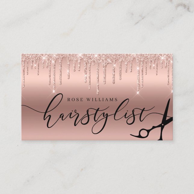 Cartão De Visita Tesouras de rosa ouro para relíquia com cabelos co (Frente)