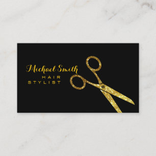 Cartão De Visita Tesouras Douradas de Brilho Hair Stylist