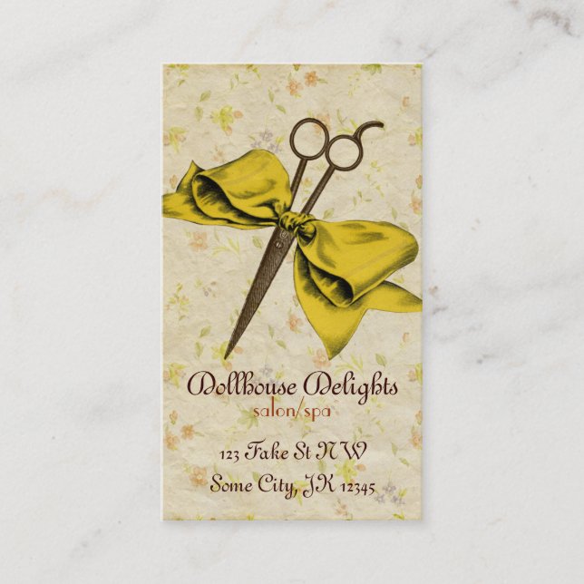 Cartão De Visita tesouras femininos do arco do amarelo do (Frente)