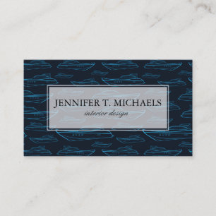 Cartão De Visita Teste padrão azul do iate