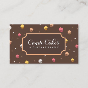 Cartão De Visita Teste padrão bonito Brown da padaria dos cupcakes