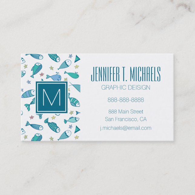 Cartão De Visita Teste padrão com peixes e estrela do mar (Frente)