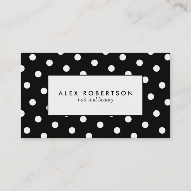 Cartão De Visita Teste padrão de bolinhas branco e preto (Frente)