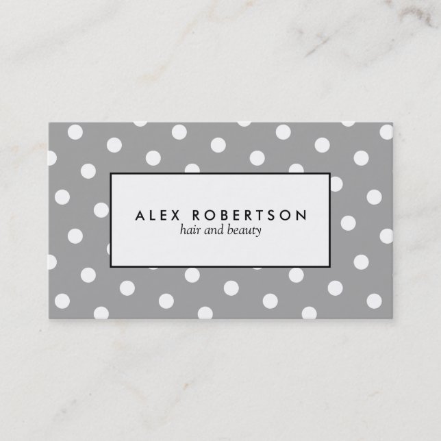 Cartão De Visita Teste padrão de bolinhas cinzento e branco (Frente)