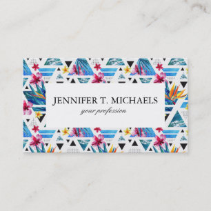 Cartão De Visita Teste padrão de flores tropical geométrico