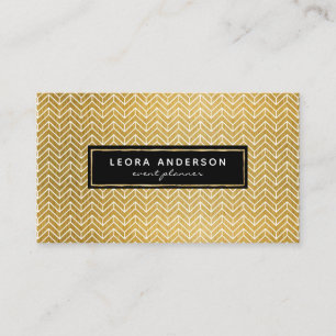 Cartão De Visita Teste padrão Dourado moderno chique de Herringbon