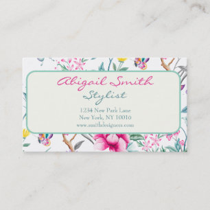 Cartão De Visita Teste padrão elegante floral & de borboletas