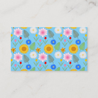 Cartão De Visita Teste padrão floral colorido no azul