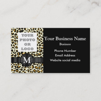 Cartão De Visita Teste padrão Monogrammed do impressão do leopardo