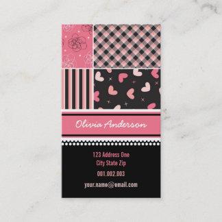 Cartão De Visita Teste padrão preto cor-de-rosa da xadrez das