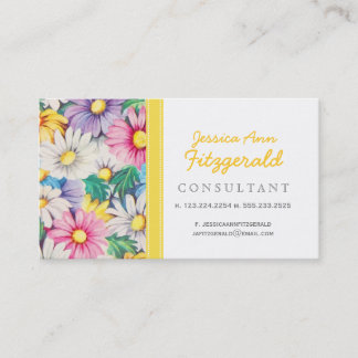 Cartão De Visita Teste padrão retro floral das margaridas do