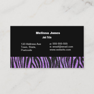 Cartão De Visita Teste padrão roxo da listra da zebra (brilho do