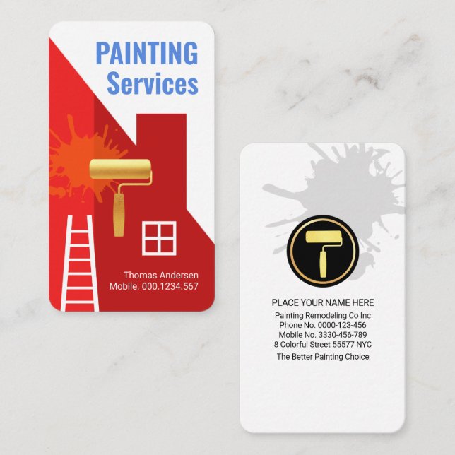 Cartão De Visita Teto Vermelho Simples Sendo Pintado (Frente/Verso)
