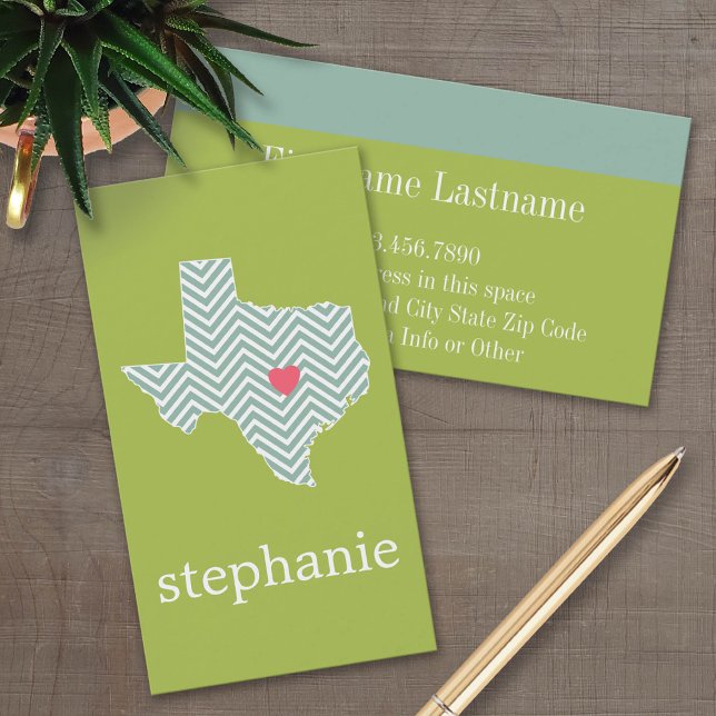 Cartão De Visita Texas Love with Custom Heart and Family Name (Custom Business Card Template)