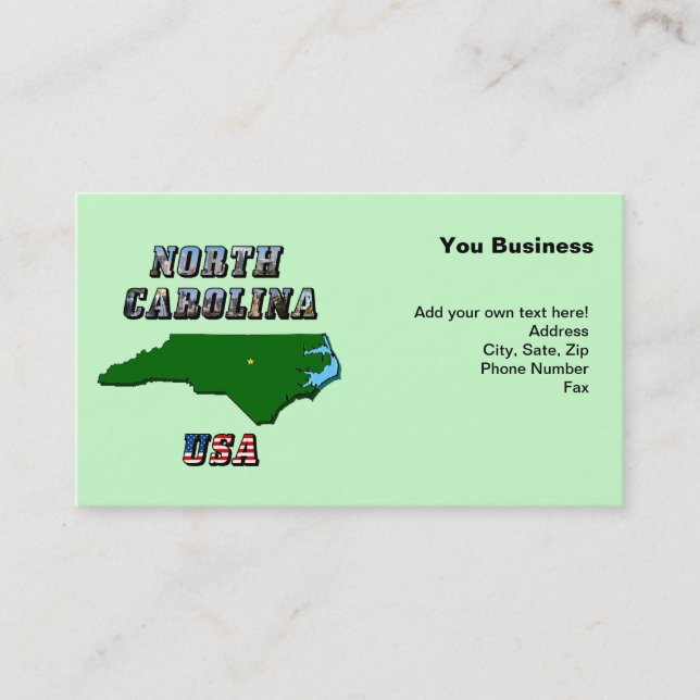 Cartão De Visita Texto do Mapa da Carolina do Norte, Foto e Sinaliz (Frente)