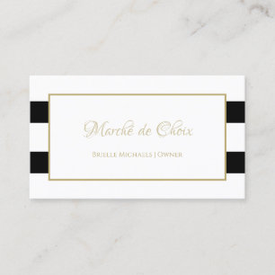 Cartão De Visita Texto Dourado Branco preto-e-strips