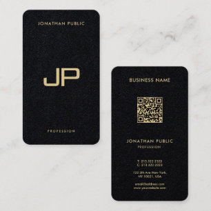 Cartão De Visita Texto Dourado elegante Código QR Luxury Premium Bl