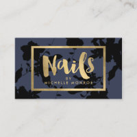Texto Dourado Floral Preto Nail Salon Blue