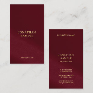 Cartão De Visita Texto Dourado personalizado Borgonha Modelo na ver