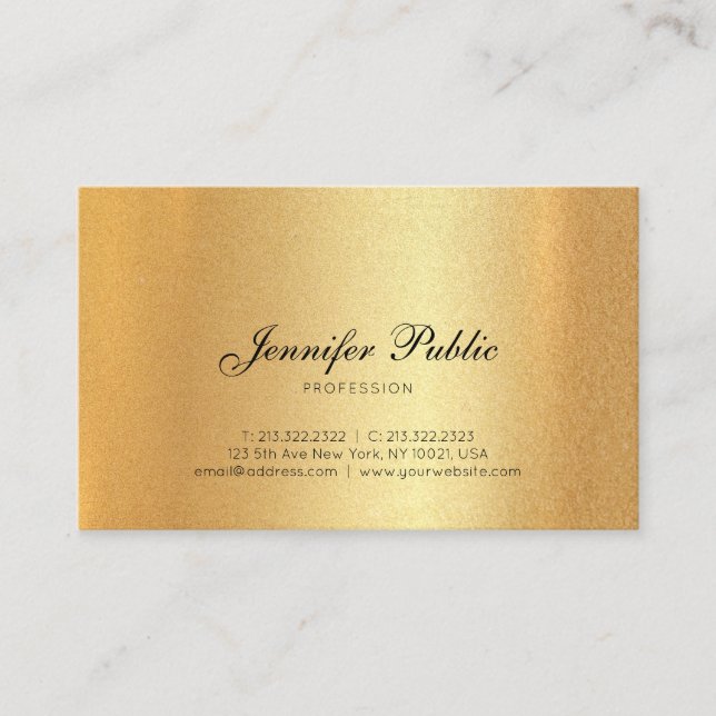 Cartão De Visita Texto Faux Dourado de Script de Mão Callizado Mode (Frente)