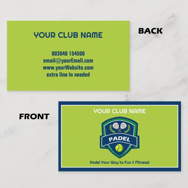 Cartão De Visita Texto personalizado 🎾, Clube Padel (🎾 Custom text, Padel Club Business Card)