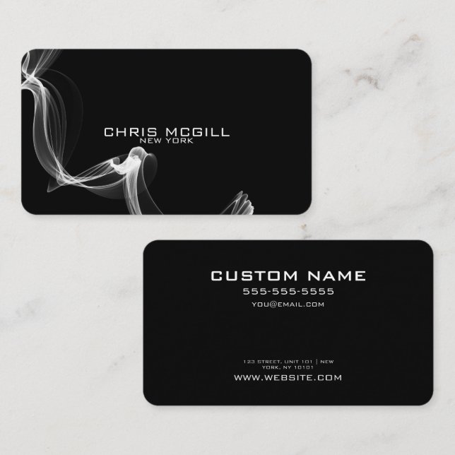 Cartão De Visita TEXTO PERSONALIZADO - Fumaça de brilho preto minim (Frente/Verso)