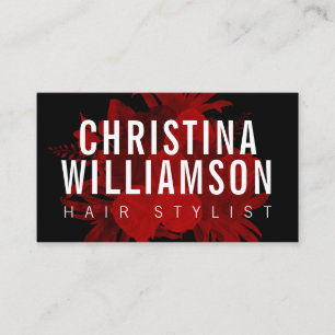 Cartão De Visita Texto preto moderno em negrito vermelho escuro flo