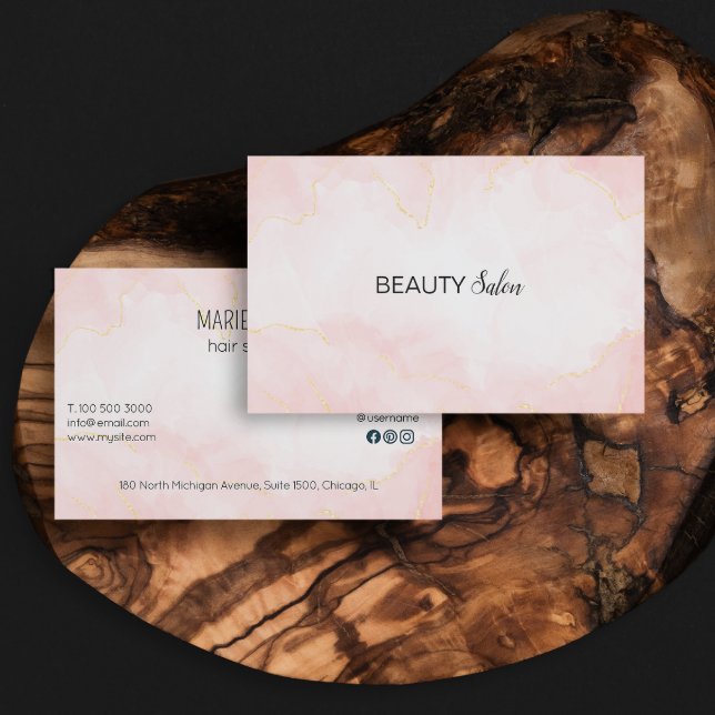 Cartão De Visita Texto Rosa de Texto com Script Manuscrito (Handwritten Script Typography Rose Gold Black Text Business Card)