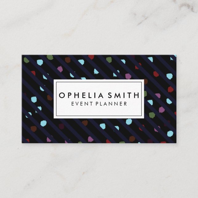 Cartão De Visita Textura Chic Stripes and Dots (Frente)