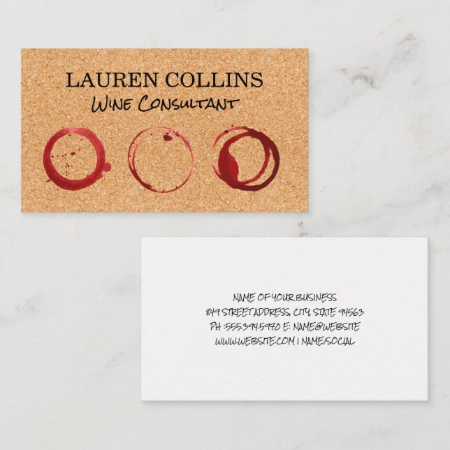 Cartão De Visita Textura de Cork | Vidro De Vinho (Frente/Verso)