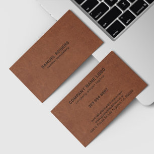Cartão De Visita Textura de Couro Marrom com Texto Personalizado
