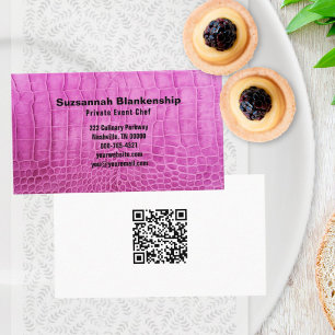 Cartão De Visita Textura de couro rosa de chef pessoal Código QR p