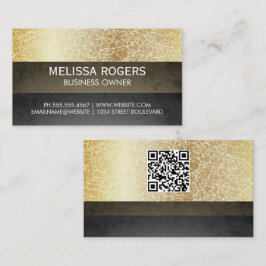 Cartão De Visita Textura Dourada | Blocos de cores | Código QR