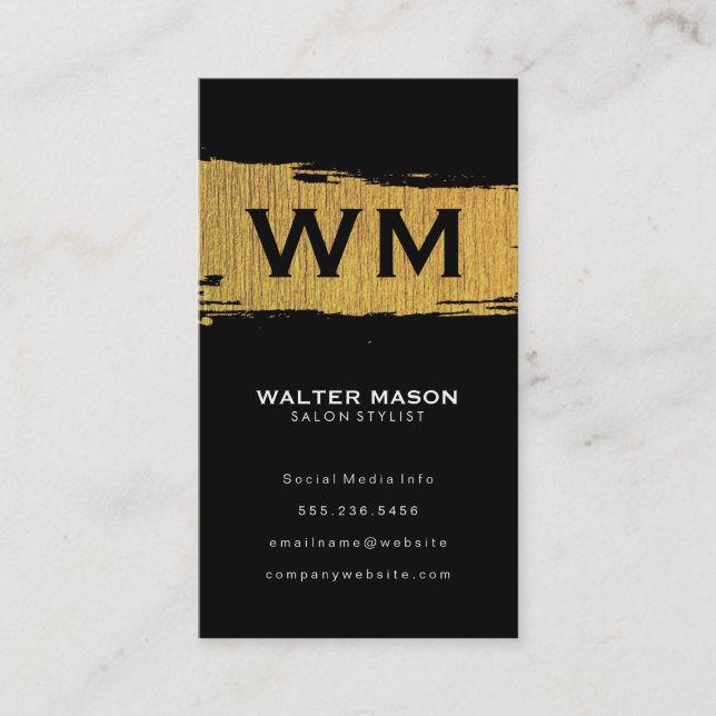 Cartão De Visita Textura Dourada Bruta, Falso Artístico, Preto (Frente)