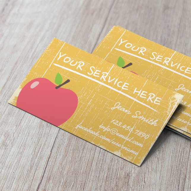 Cartão De Visita Textura Dourada de madeira e grande maçã (Criador carregado)