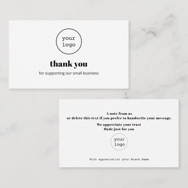Cartão De Visita Thank You Card Logo Small Business Packaging Inser (Frente/Verso)