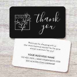 Cartão De Visita Thank You Custom Logo Modern Script Black