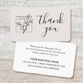 Cartão De Visita Thank You Custom Logo Modern Script Off-White