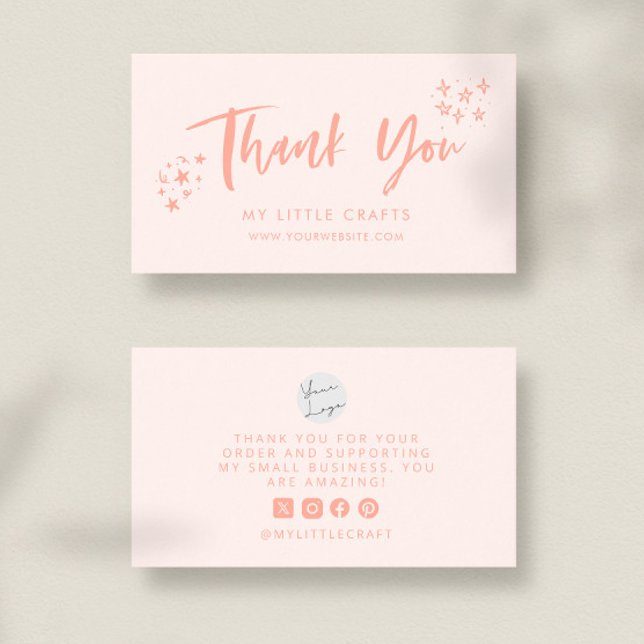 Cartão De Visita Thank You Doodle Stars Peach Small Business  (Criador carregado)