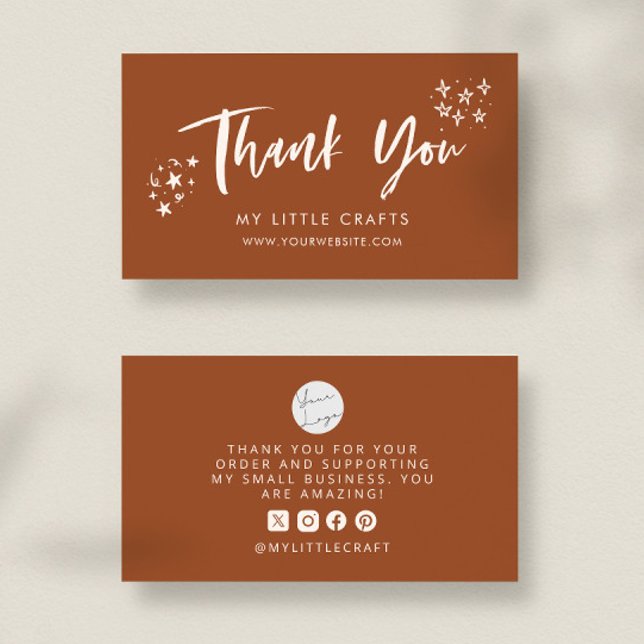 Cartão De Visita Thank You Doodle Stars Terracotta Small Business  (Criador carregado)