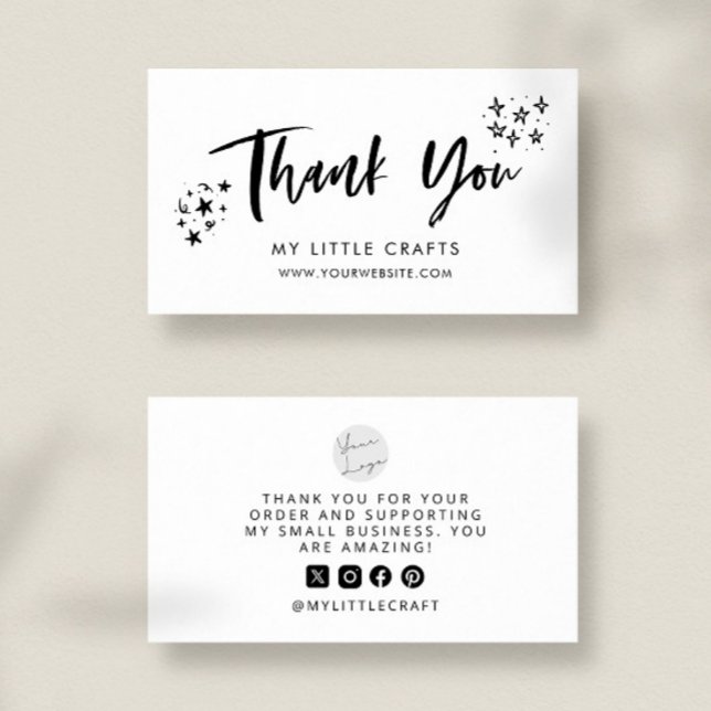 Cartão De Visita Thank You Doodle Stars White Small Business  (Criador carregado)