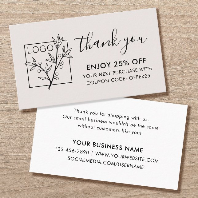 Cartão De Visita Thank You For Shopping Custom Logo Off-White (Criador carregado)