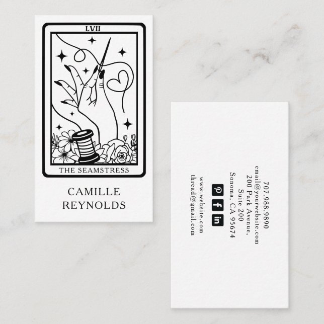 Cartão De Visita The Mystical Seamstress Tailor Tarot Business Card (Frente/Verso)