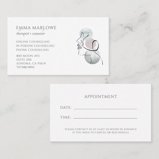 Cartão De Visita Therapist Counselor Business & Appointment Card (Frente/Verso)