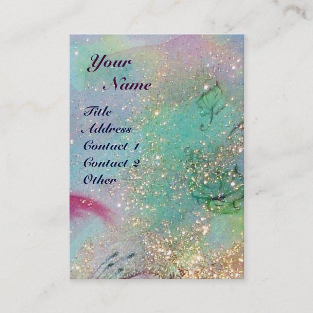 CARTÃO DE VISITA THUMBELINA DORMINDO ENTRE FOLHAS DE ROSA (Frente)