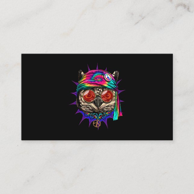 Cartão De Visita Tie Dye Hippie Owl Hippiness Peace Love Owl 682 (Frente)