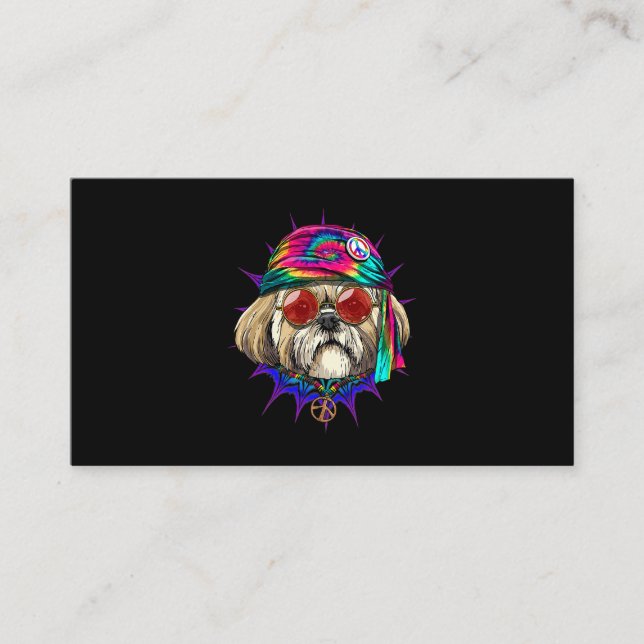 Cartão De Visita Tie Dye Hippie Shih Tzu Hippiness Peace Love Dog 6 (Frente)