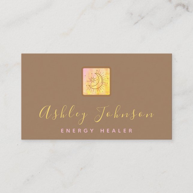 Cartão De Visita Tie Dye Moon Brown Cura Energia Cósmica Boêmia (Frente)